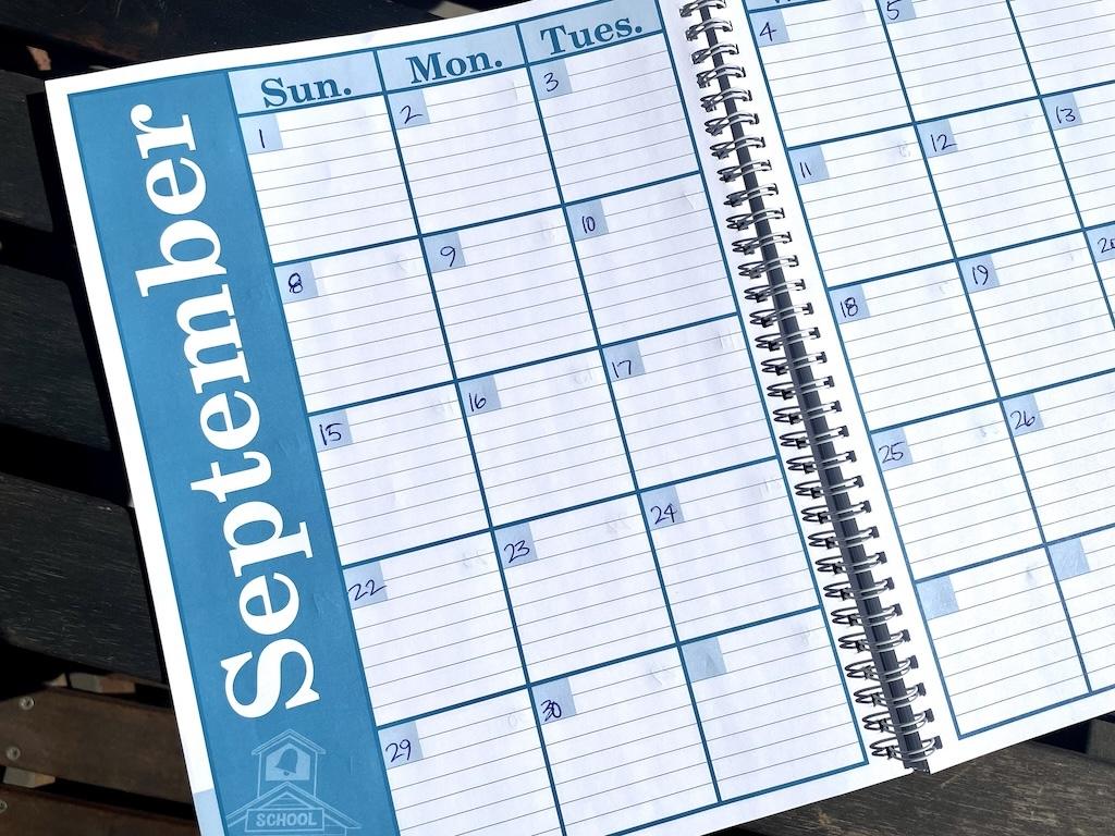 Planner page showing month of September