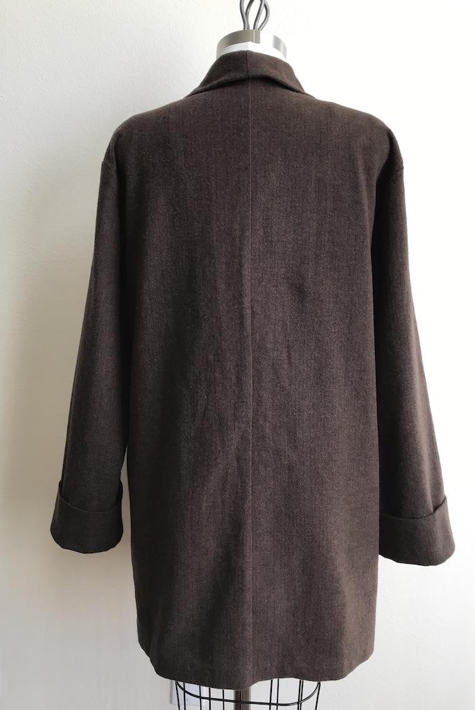 Back view of Luna’s coatigan on the dress form, made from Simplicity S8742 