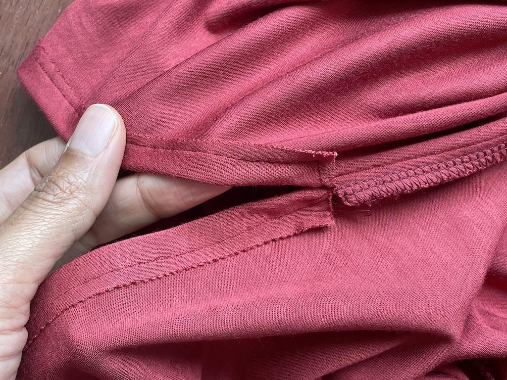 Close up of Luna’s knit skirt and the inside of the side slit made by sewing