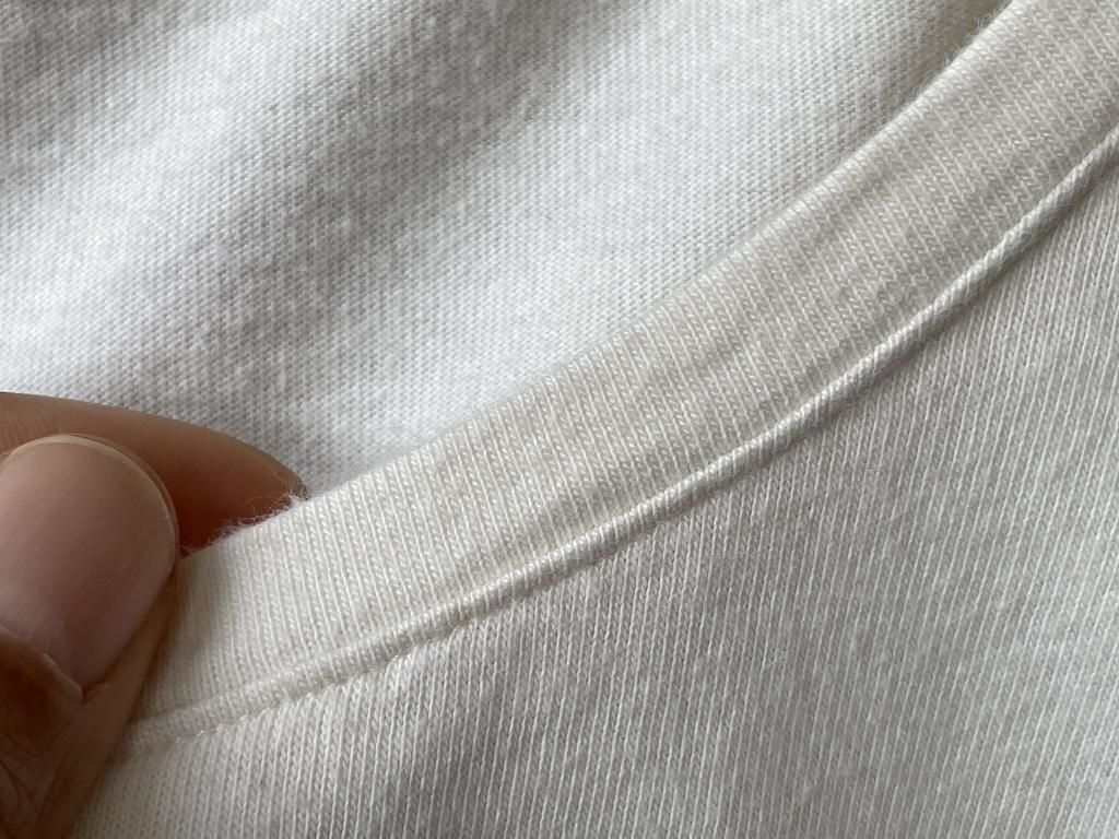 Close up of the neckband on Luna’s DIY T-shirt