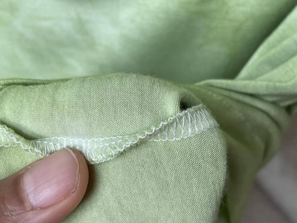 Close up of serger stitiches on Luna’s T-shirt made with rayon knit fabric