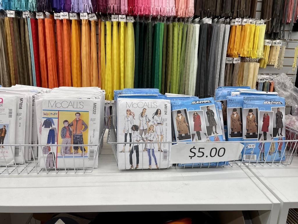 Sewing patterns that Luna saw while shopping at Mood Fabrics in Los Angeles, California