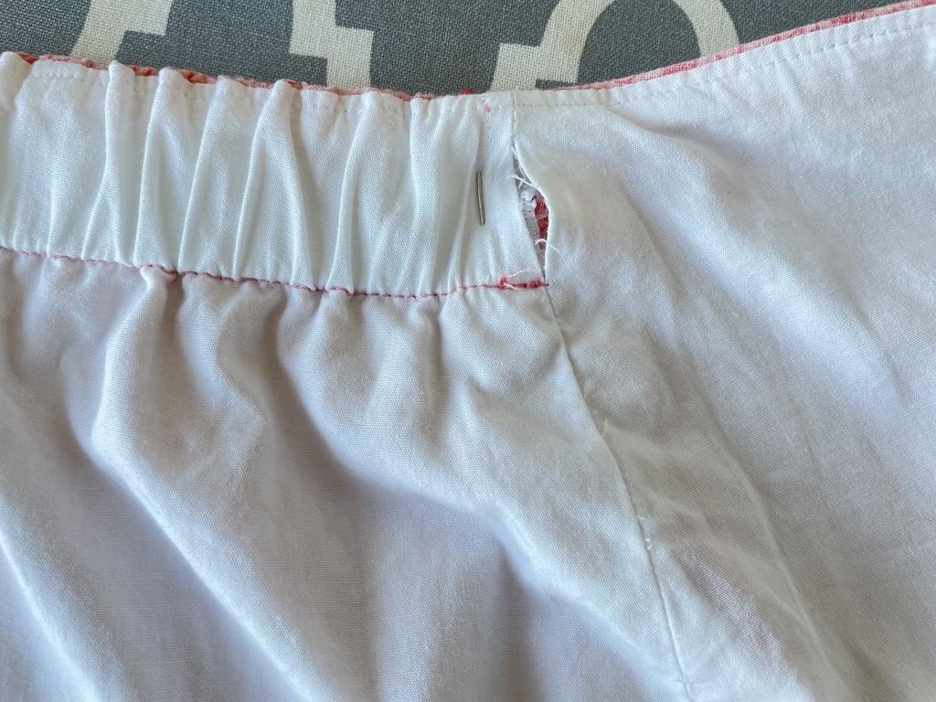 Close up of the casing on Luna’s wrap skirt showing opening to put elastic through