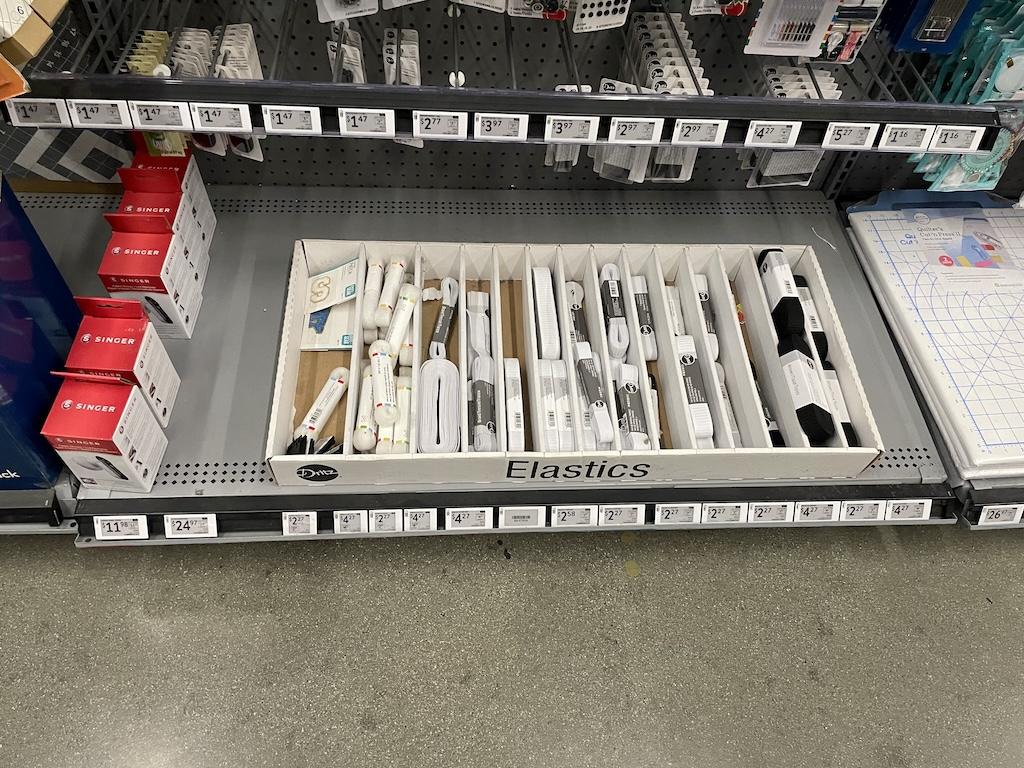 View of elastics that Luna saw in the craft deparment in Walmart