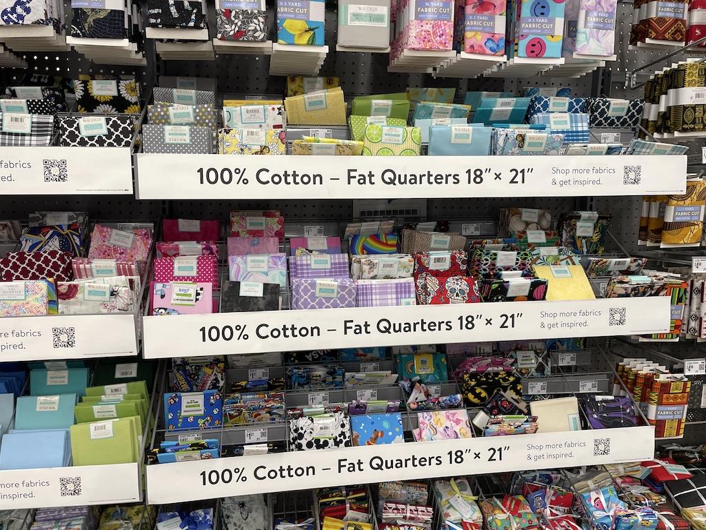 Quiliting cotton fat quarters that Luna saw in the sewing department in Walmart.