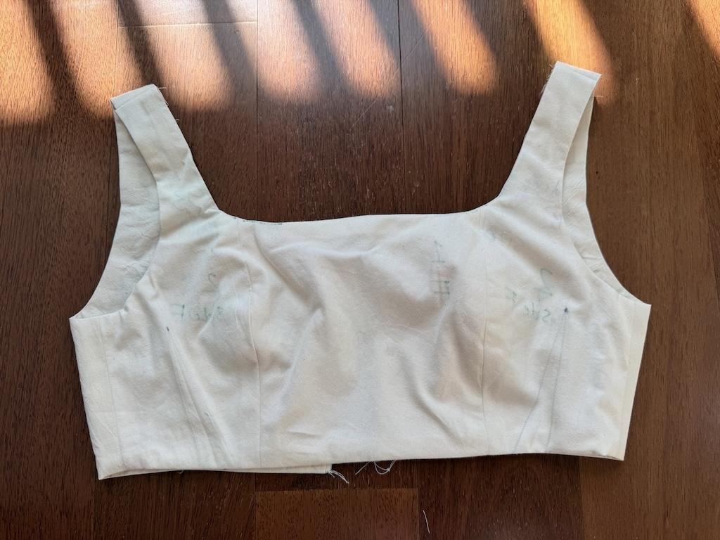 View of woven sleeveless crop top mockup Luna made with New Look N6722, on the floor