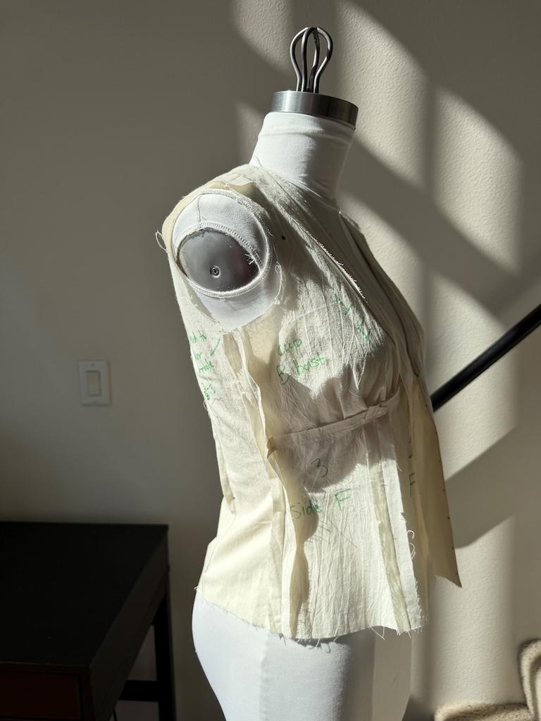 Inside view of button up v-neck blouse mockup Luna made with Simplicity S9606, on the dress form