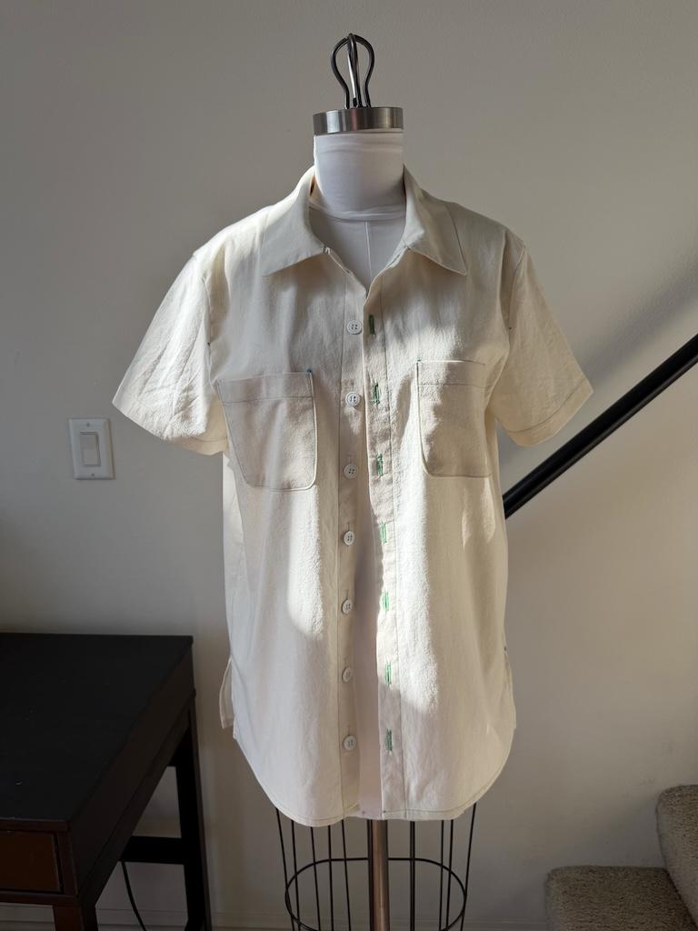 View of unisex button-up shirt mockup Luna made with McCall’s M8263, on the dress form