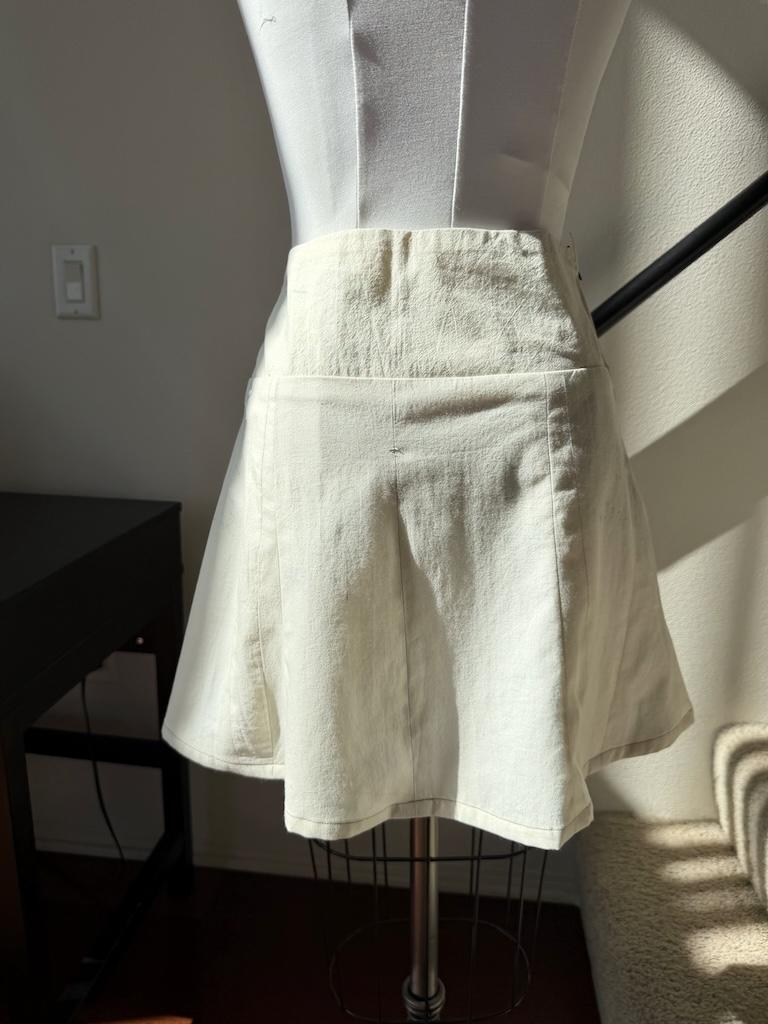 View of flared mini skirt with yoke mockup Luna made with Simplicity S2655, on the dress form