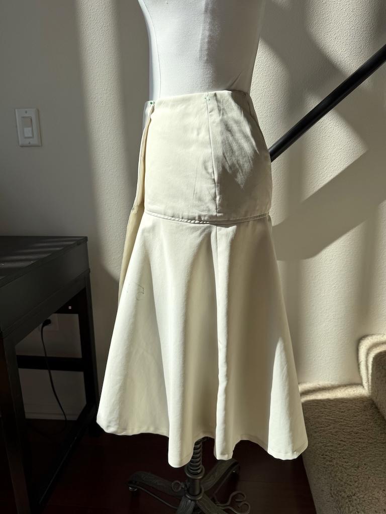 View of yoke wrap midi skirt mockup Luna made with Simplicity S8958, on the dress form