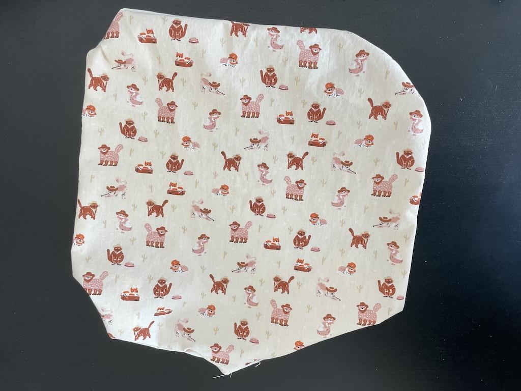 View of DIY cloth napkin turned out before using point turner on seams
