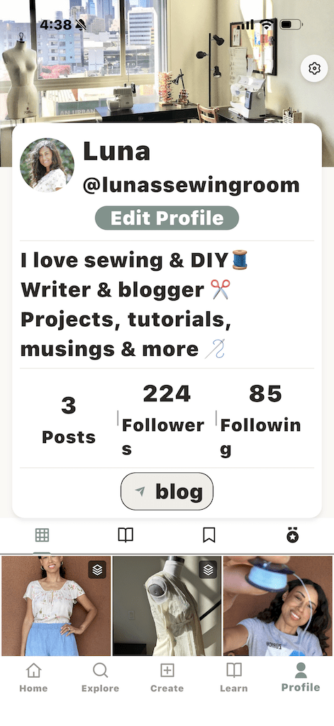 View of Luna’s Sewing Room profile on Sewcial app