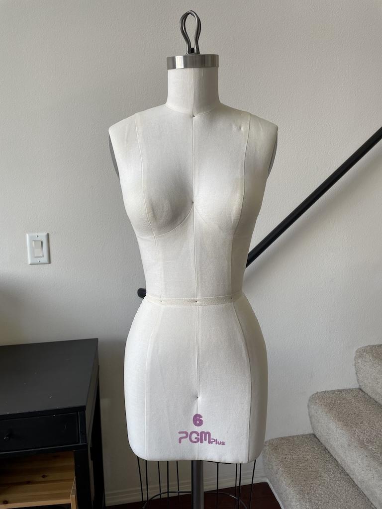 Front view of PGM dress form in Luna’s sewing room