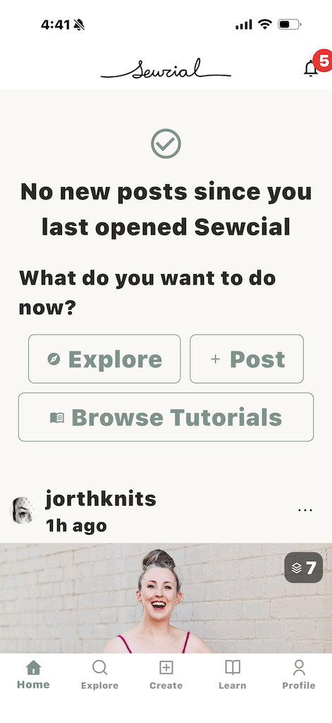 View of Luna’s Sewing Room home feed on Sewcial app