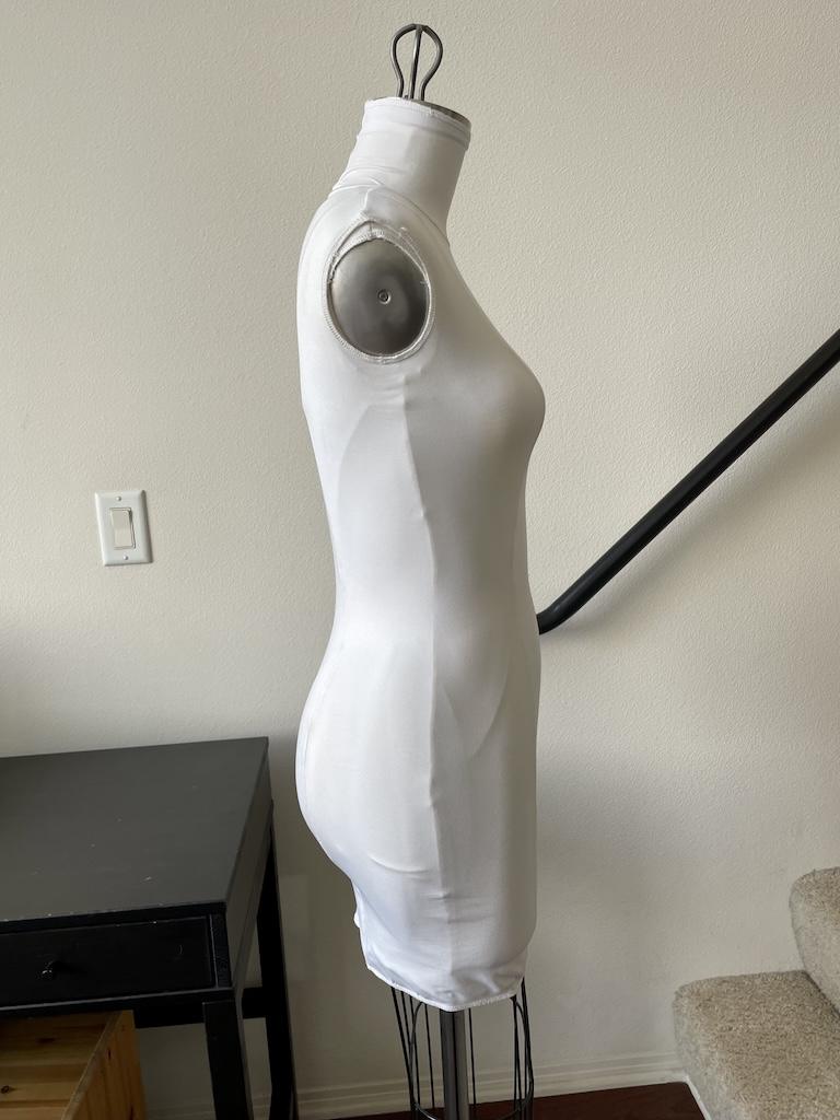 Side view of finished look of Luna’s dress form after she padded it using the Fabulous Fit Fitting System
